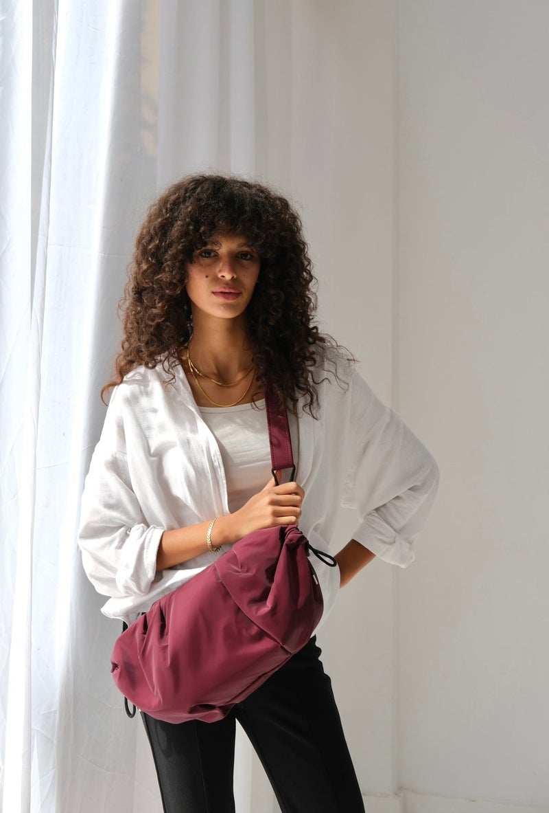 Zuri Medium String Bag - Burgundy - Image 2